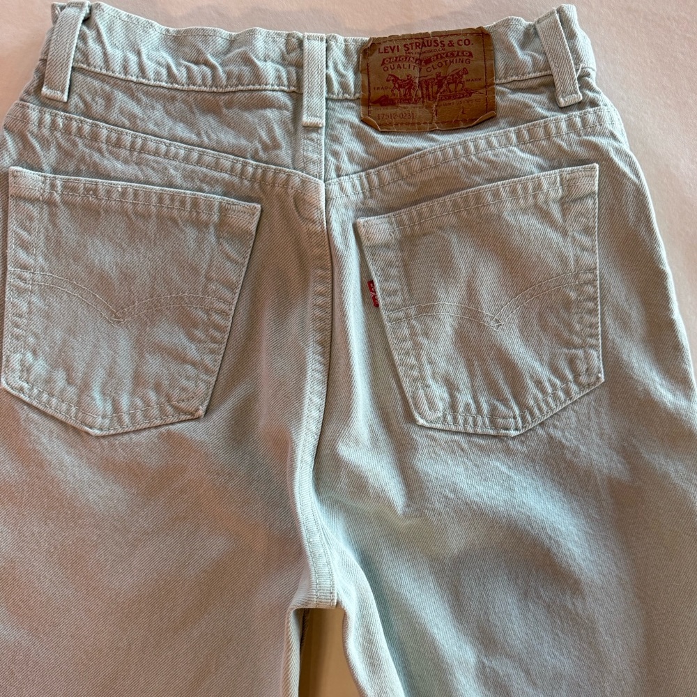 ‘93 Vintage LEVI’s 512 Slim Fit High-Rise Tapered Leg Green Jeans (W25/26 L31) - Picture 12 of 17
